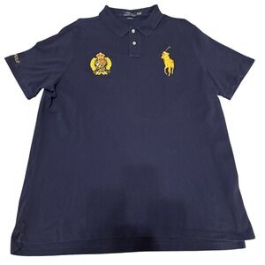 Polo Ralph Lauren Mens XXL Navy Blue Big Pony Royal Crest Classic Fit Polo Shirt